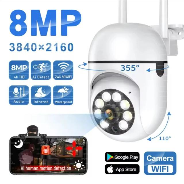 Câmera de Segurança Wi-Fi PTZ 8MP com Rastreamento IA e Visão Noturna Colorida