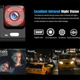 Câmera DVR Automotiva Frontal e Interna com Gravação Frontal em 1080P e Traseira em 720P, 140° °   Lente Grande Angular, Visão Noturna, Câmera de Painel HD - Image 4