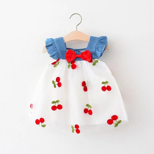 Vestido de Verão com Estampa de Cereja para Menina Bebê Roupas de Praia Fofo