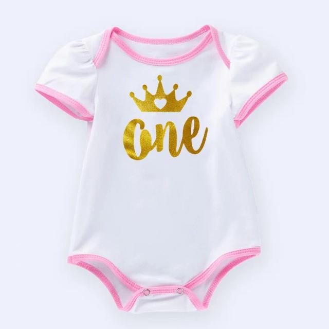 Macacão de algodão das meninas do bebê, 1st Birthday Party Costumes, Macacão de algodão recém-nascido, Infantil Cartoon Apliques Pijama
