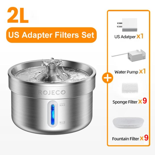 Rojeeco Bebedouro Fonte de Água Automática Aço Inoxidável para Cães e Gatos