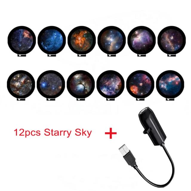 Lâmpada Projetora USB Céu Estrelado 360° Luz Planetária Rotativa 17 Slides