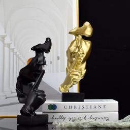 Pensador estátua escultura silêncio é estatuetas de ouro resina retro decoração para casa para escritório estudo sala estar ornamentos rosto abstrato - Image 2