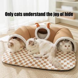Cama de gato e túnel de jogo, casa quente, tenda com tapete de pelúcia, abrigo de canto, dobrável, móveis para animais de estimação para gatinhos e gatos - Image 3