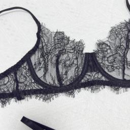 Lingerie feminina sutiã e calcinha conjunto básico sexy pura renda cílios unline uma camada de renda lingerie feminina roupa interior íntima - Image 3