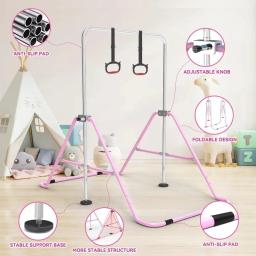 Barra de Ginástica Horizontal Ajustável em Altura e Dobrável, Equipamento de Ginástica para Uso Interno e Externo, Barra para Prática de Ginástica para Crianças, Academia em Casa, Fitness - Image 1