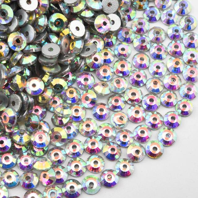 OLeeya 1440 peças de strass redondos para costurar, cristais brilhantes com base plana, pedras para costurar com 1 furo para acessórios de vestuário.
