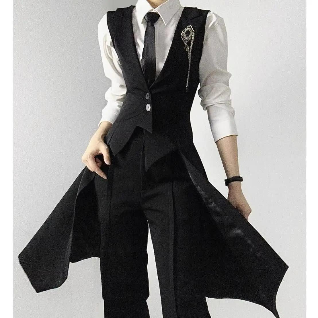 Colete Preto Sob Medida Estilo Longo Unissex Slim Fit Neutro para Jovens Uso Diário Outono - Image 1
