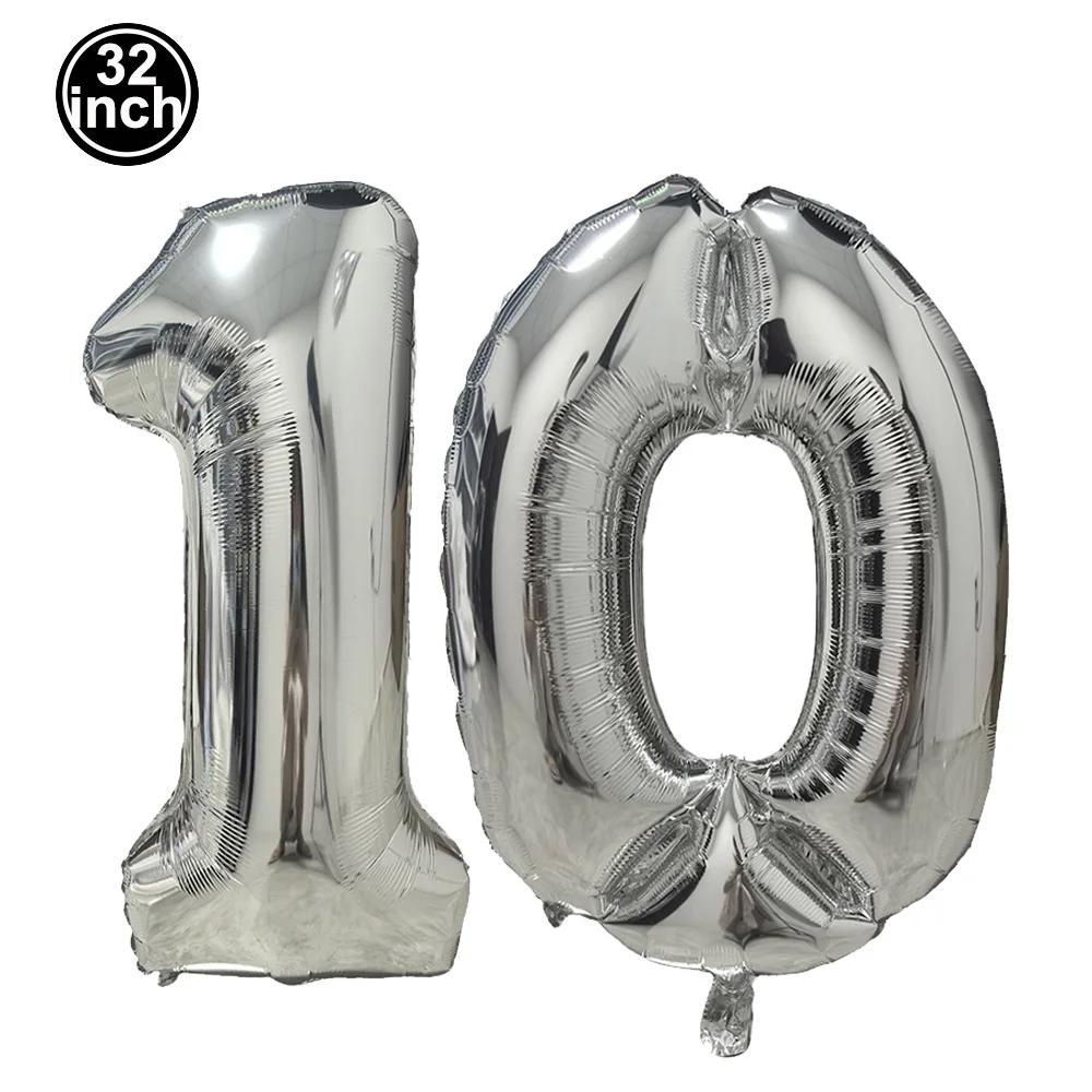 Número 10 balão 10 dígitos balão dez figura azul globo verde 10th aniversário grande vermelho rosa dourado preto colorido 32 polegadas - Image 1