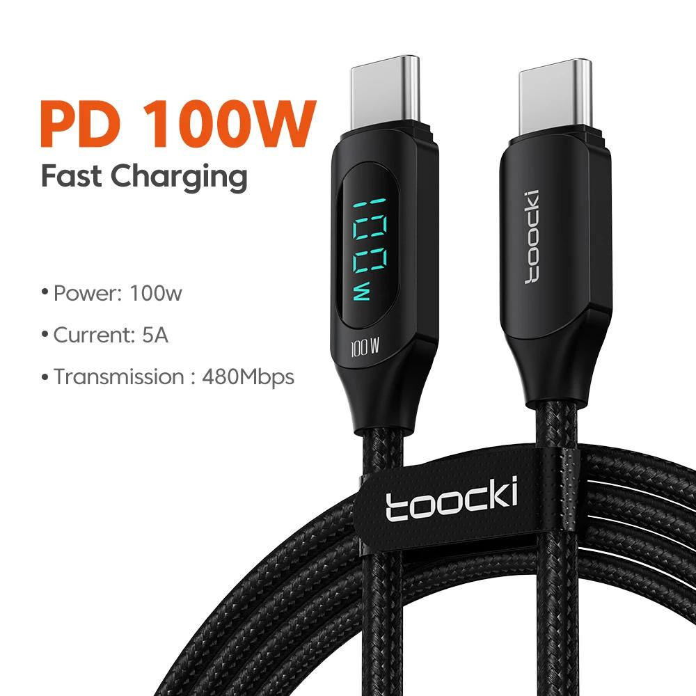 Toocki-Tipo C para Cabo Tipo C, Carregador de carregamento rápido PD, USB para USB C, Cabo de exibição para Macbook, iPad, Cabo de dados, 100W - Image 1