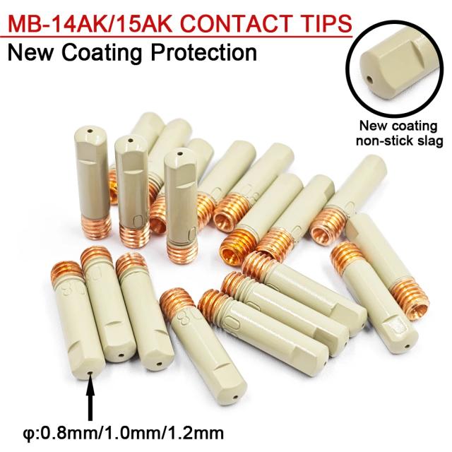 MB-15AK 14ak pontas de contato de soldagem novo revestimento proteger 25mm * m6 ponta do bocal de gás 0.8mm-1.2mm tocha de soldagem mig peças de ferramentas de soldagem