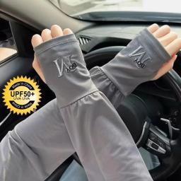 1 par dos homens mangas de braço gelo protetor solar elástico luvas de condução ao ar livre proteção uv braço capa mangas leve legal muff novo - Image 1