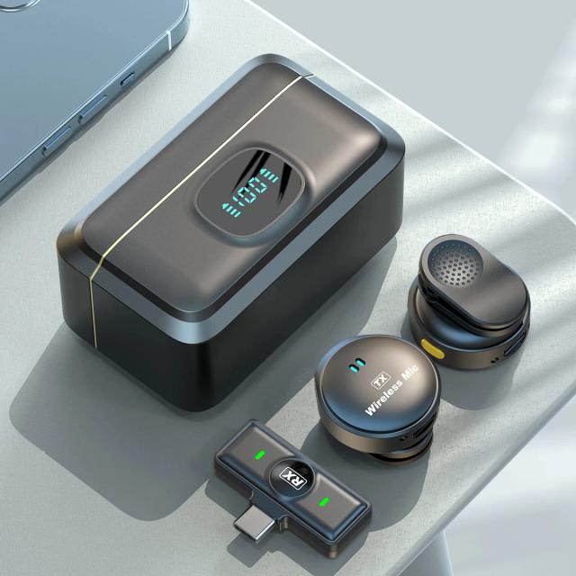 Microfone de Lapela Sem Fio 2.4GHz com Carregamento Magnético