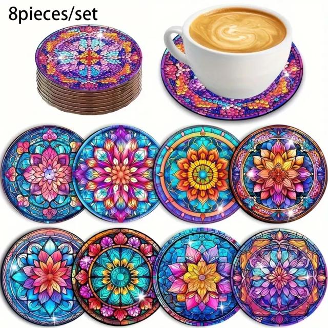 Conjunto de Porta-Copos Diamante DIY Mandala 8 Peças