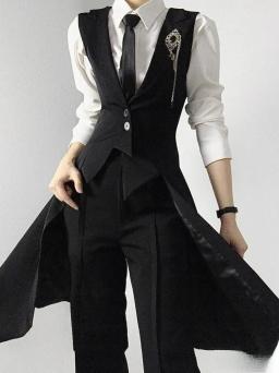 Colete Preto Sob Medida Estilo Longo Unissex Slim Fit Neutro para Jovens Uso Diário Outono - Image 1