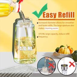 Dispensador de azeite, 15.8oz/470ml, pulverizador de óleo 2 em 1 e vertedor para saladas, fritar, grelhar, ideal para cozinha, garrafa pulverizadora de óleo de vidro - Image 3