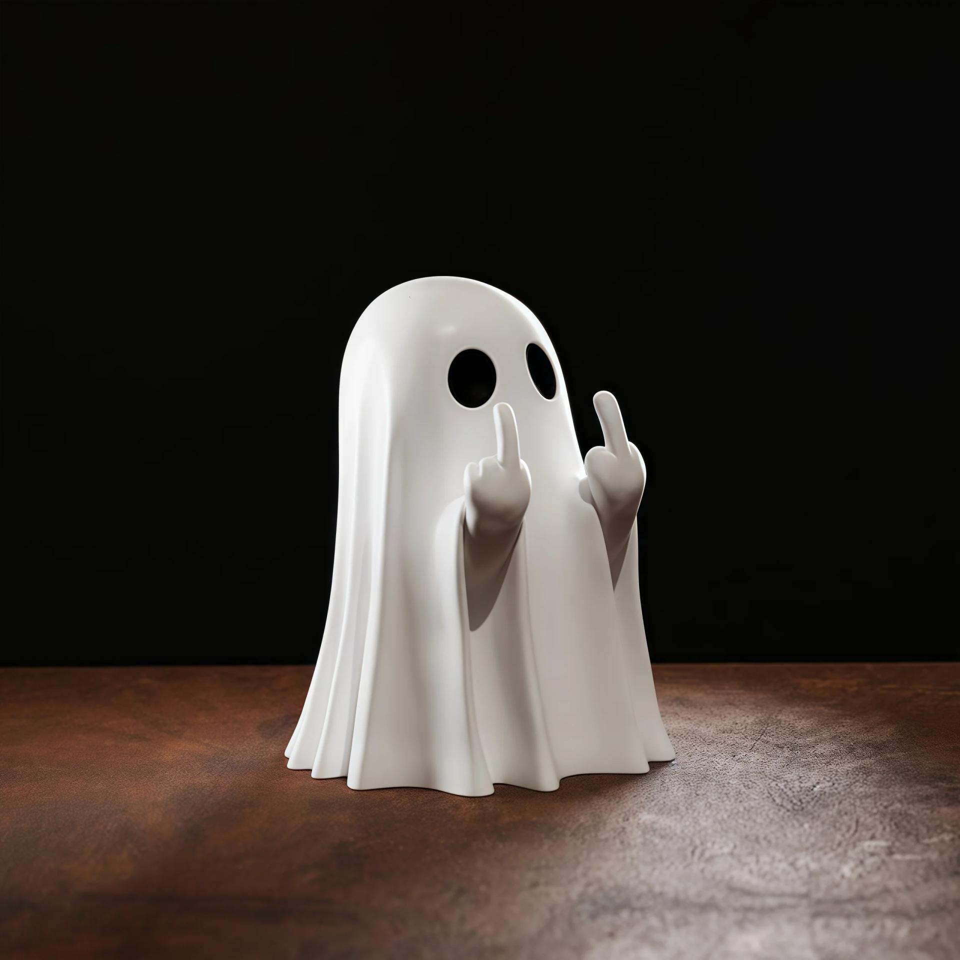 Estátua de fantasma de dedo médio fofa, decoração pequena de Halloween para casa, peça central para mesa de centro, figura de terror adorável - Image 1
