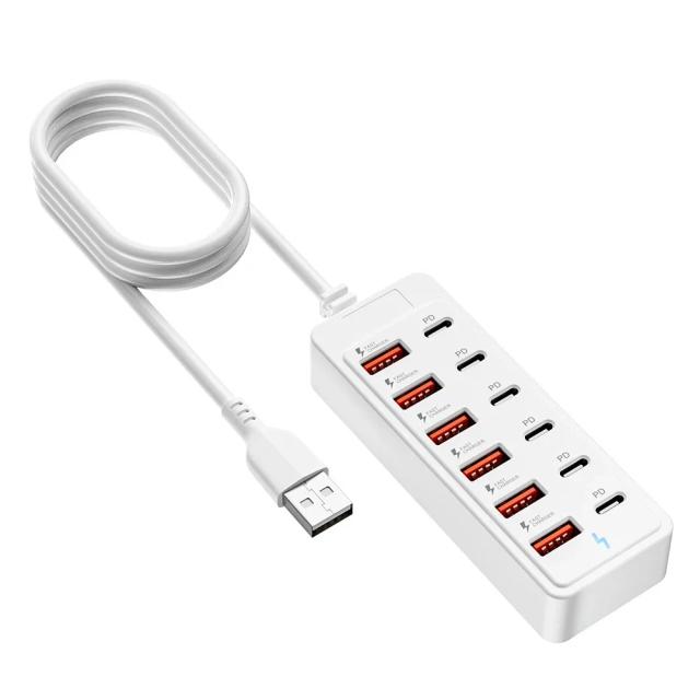 Carregador USB 12 Portas (6 USB-A, 6 USB-C) Estação de Carregamento Rápido de Mesa