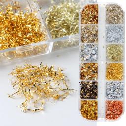 12 cores folhas de ouro lindas unhas glitter flocos de alumínio aleatórios paillette chip design de unhas brilhantes brilhantes decoração de arte de unhas - Image 4