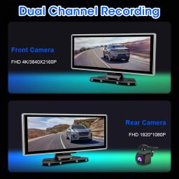 10/11.26 polegada traço cam 4k carro dvr sem fio carplay & android auto navegação gps gravador de vídeo painel lente dupla wifi fm aux - Image 3