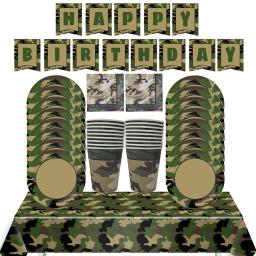 Camo festa decoração pratos de papel copos guardanapos toalha de mesa banner camuflagem utensílios de mesa para menino camo caça - Image 1