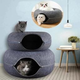 Interativo redondo pequeno gato túnel ninho de feltro gatinhos cama casa scratcher gato donut dormir brinquedo para animais de estimação para gatos - Image 4