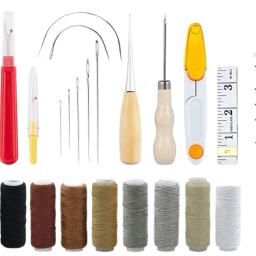 Kit de Costura em Couro, Conjunto de Ferramentas para Artesanato em Couro, Agulhas de Costura Manual, Furador, Linha Encerada para Trabalhos em Couro DIY - Image 5