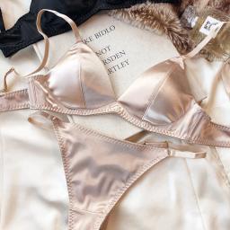 Silken Triângulo Cup Bra e Lingerie Tanga Set para Mulheres, Roupa Interior Sexy, Sutiãs Sem Fio, Bralette Francês, Íntimas Sem Costura, Verão - Image 6
