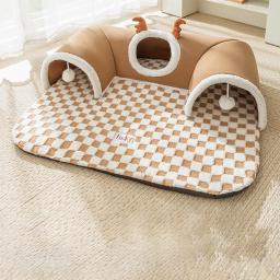 Cama de gato e túnel de jogo, casa quente, tenda com tapete de pelúcia, abrigo de canto, dobrável, móveis para animais de estimação para gatinhos e gatos - Image 1