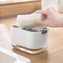 Dispensador de sabão caixa imprensa dispensador esfregando recipiente líquido cozinha banheiro automático detergente caixa espuma com suporte esponja - Image 2