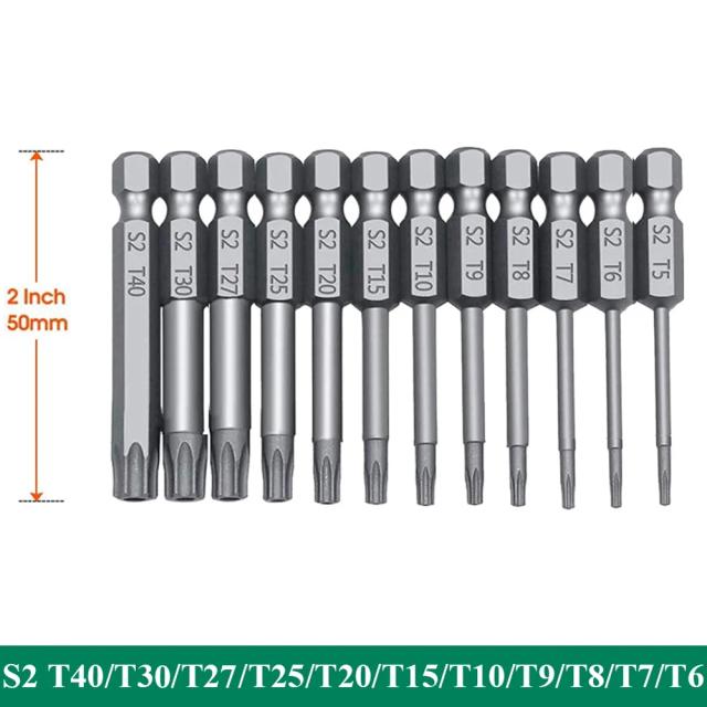 Conjunto 11 Peças Bits Torx Segurança T6-T40 Aço S2 Magnético para Chave Fenda Estrela