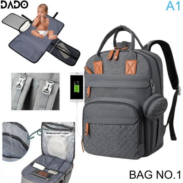 Bolsa de Fraldas DADO Essenciais para Bebês Multifuncional à prova d'água com Trocador
