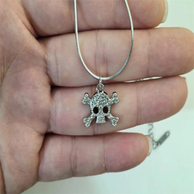 Pingente Colar Crânio Strass Brilhante Jóias Femininas