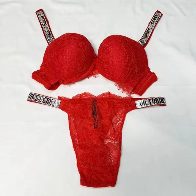 Victoria's Secret Conjunto Sutiã e Calcinha Push Up Renda Ajustável Feminino