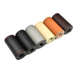 Capa universal de couro para volante de carro, capa envoltória adequada para 38cm 14 ", costura diy, respirável e antiderrapante, preto, cinza, bege - Image 2
