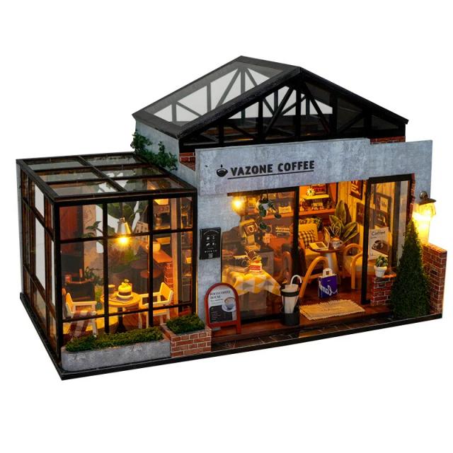 Casa de Bonecas DIY Madeira com Teto Solar Panorâmico e Mobiliário Miniatura