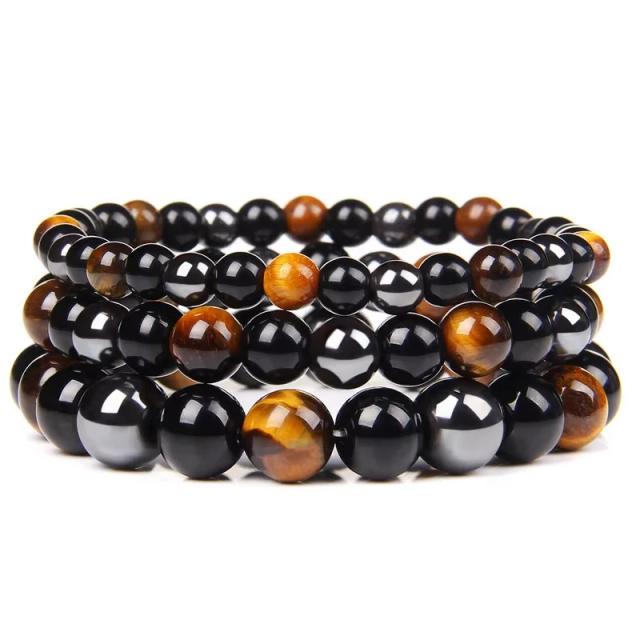 Pulseira de Hematita e Olho de Tigre Preta Natural - Proteção e Saúde - Unissex