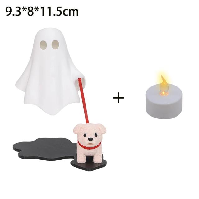 Estátua Fantasma Fofo Impressa em 3D com Cão - Decoração de Halloween para Casa e Mesa