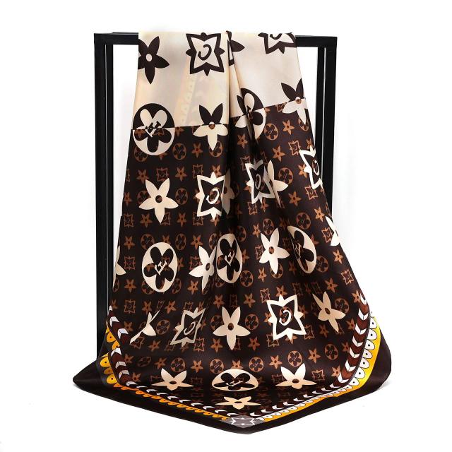 Lenço Quadrado de Seda Cetim Estampado de Luxo Feminino 90x90cm