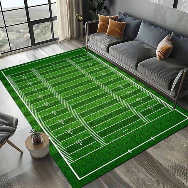 Tapete de Campo de Futebol Americano com Design de Grama Verde para Sala de Estar e Quarto, Tapete Antiderrapante, Decoração para Casa, Presente