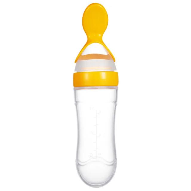 Mamadeira com Colher de Silicone 90ml para Bebês Recém-Nascidos Alimentador de Leite e Cereal