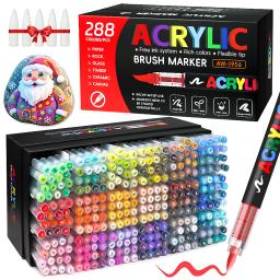 Caneta marcador de tinta acrílica, 12-288 cores, ponta de pincel, sistema de controle de tinta automático, marcador para pintura em rocha, madeira, presente de natal - Image 1