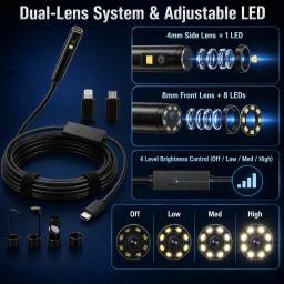 Câmera endoscópica de porta dupla para iphone, ios, android, 1920p, hd, 3 em 1, à prova d'água, ferramentas de inspeção de motor automotivo, esgoto - Image 5