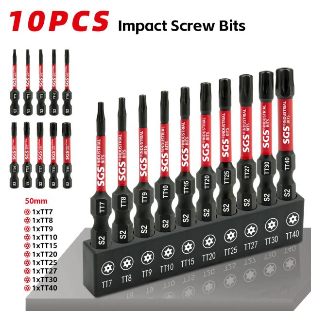 Conjunto de Pontas de Chave de Fenda Torx Magnéticas S2 1/4" Tt7-Tt40 10 Peças