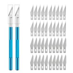 Kit de faca de metal antiderrapante para gravação + 40/10 unidades # Facas artesanais de cortador de 11 lâminas para ferramentas manuais de reparo de PCB de celular - Image 1