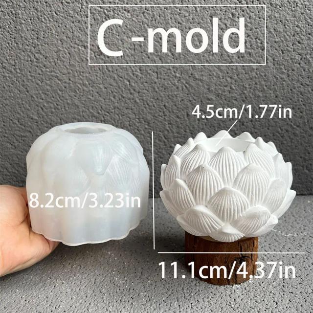 Molde de Silicone para Incensário Lótus de Cimento DIY - Resina, Caixa de Armazenamento, Castiçal