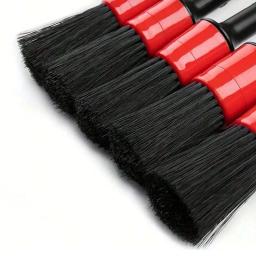 Conjunto de escova para detalhamento de carro, 5 peças-preto e vermelho, ideal para painel, aberturas de ar, rodas e muito mais-alça de plástico durável para eficiência - Image 4