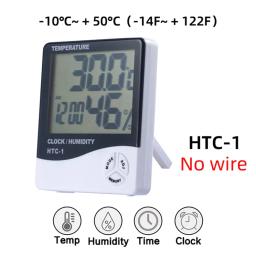 Lcd digital medidor de umidade temperatura HTC-1 casa indoor ao ar livre higrômetro termômetro estação meteorológica com relógio - Image 2