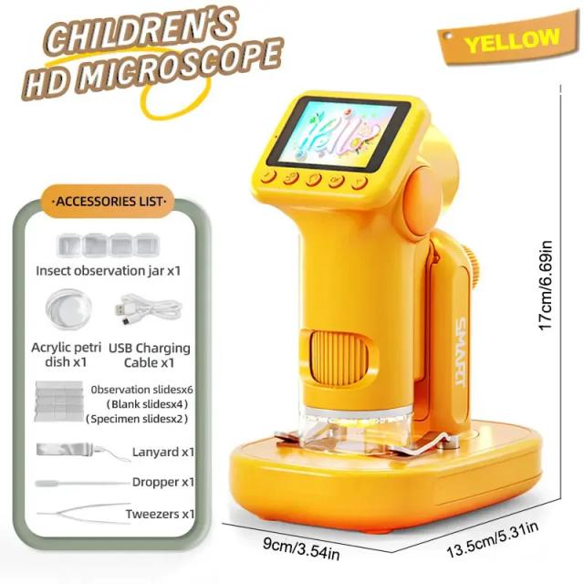 Microscópio Portátil P02 1600X com Tela de 2 Polegadas, Lente de Ampliação para Crianças, Mini Microscópio Eletrônico que Suporta Fotos e Vídeos