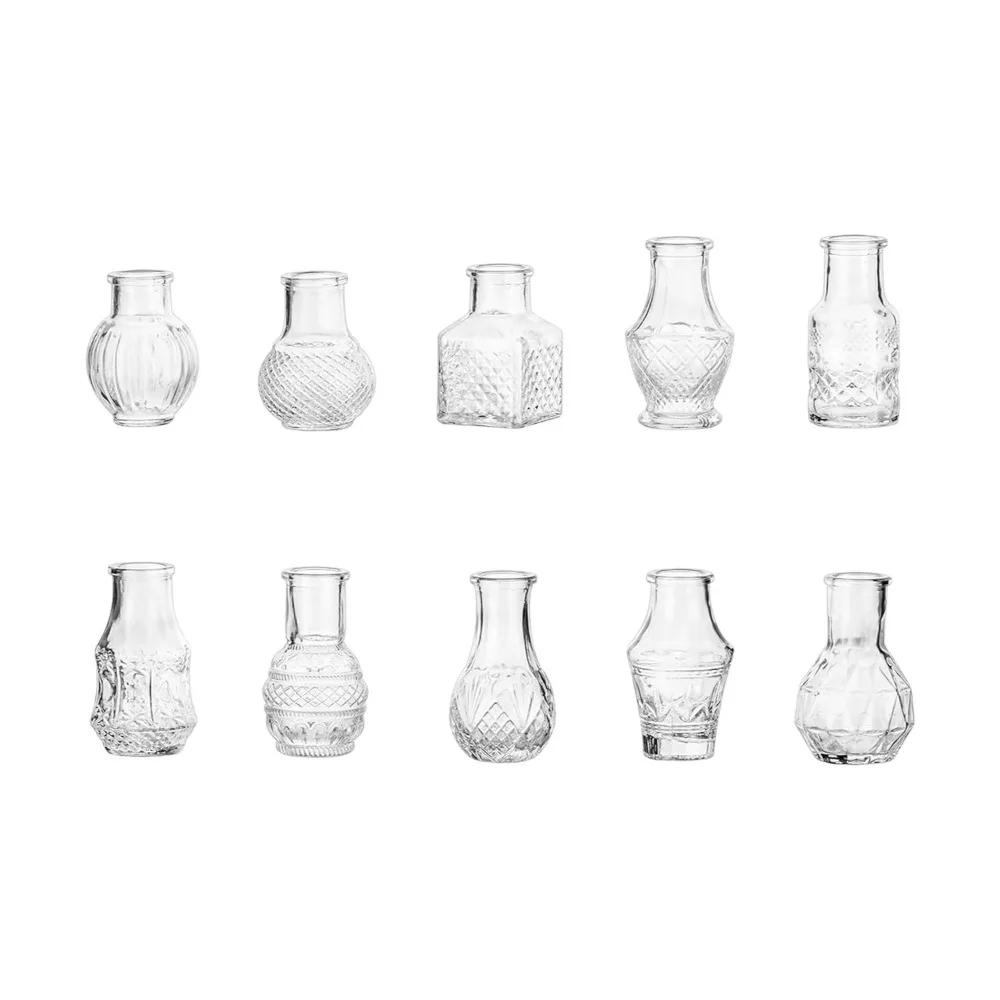 Conjunto de 10 Vasos de Vidro Mini Retro com Relevo, Estilo Europeu, Cristal Transparente, Elegantes e Decorativos - Image 1